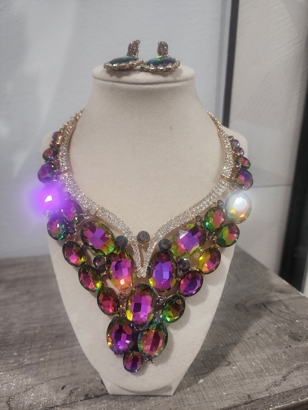 Multicolor Crystal Statement Necklace and Earring Set